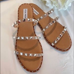 Steve Madden Studded Triple-Strap Tan Sandals